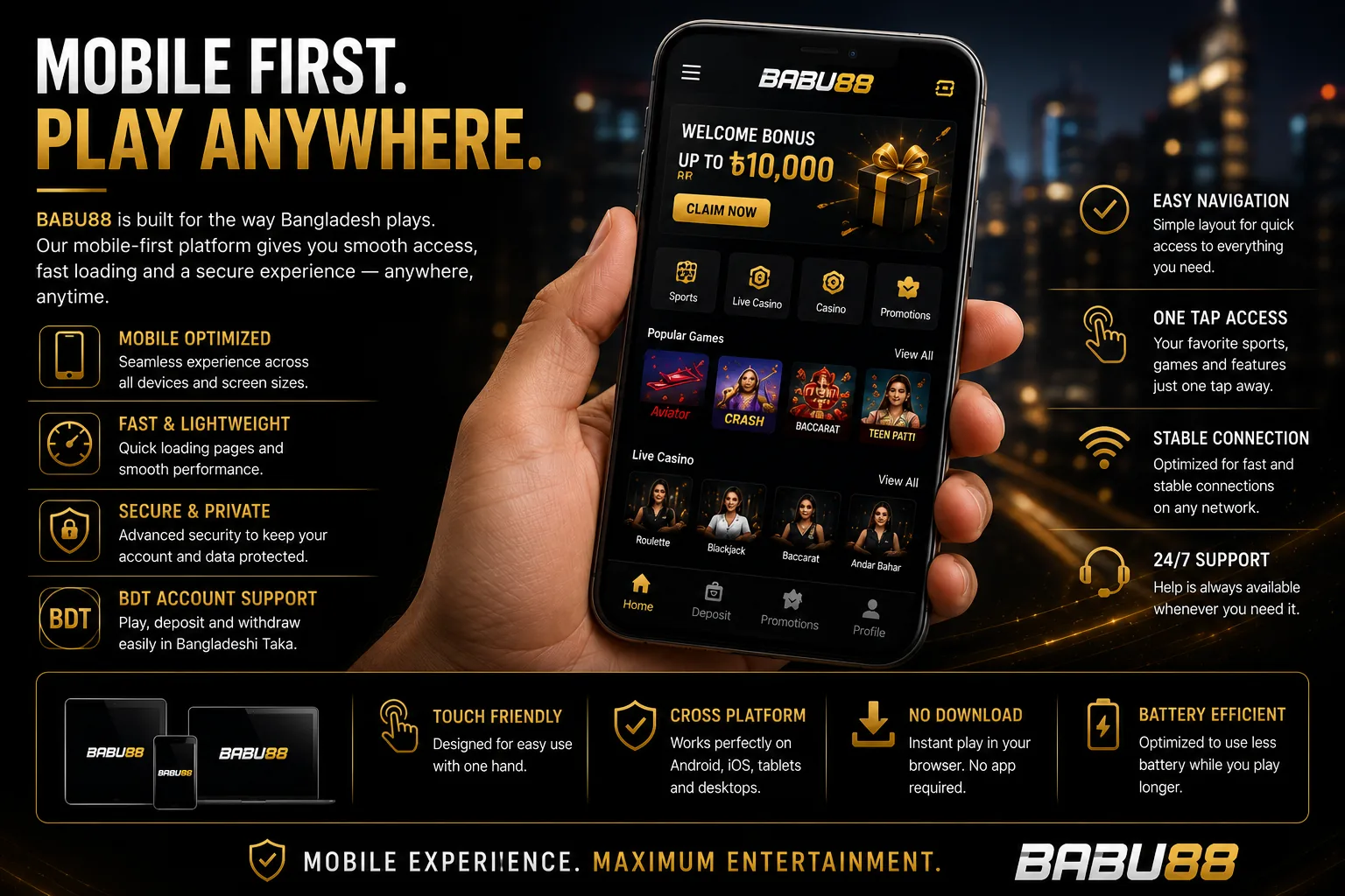 BABU88 mobile app section preview