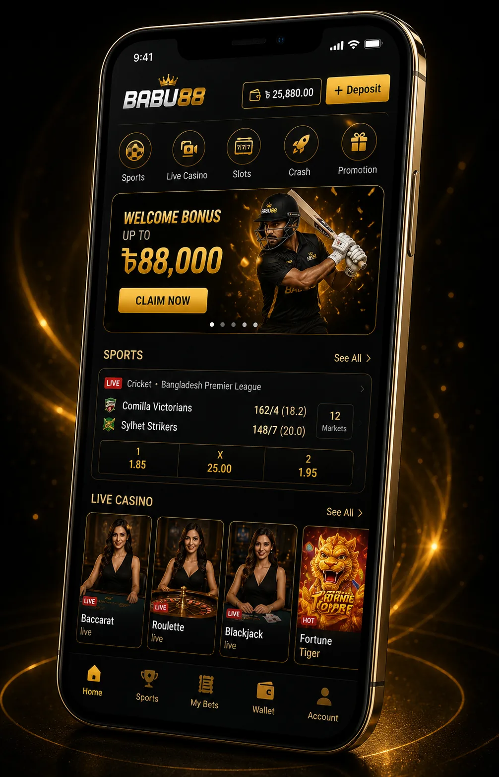 BABU88 app home screen on smartphone