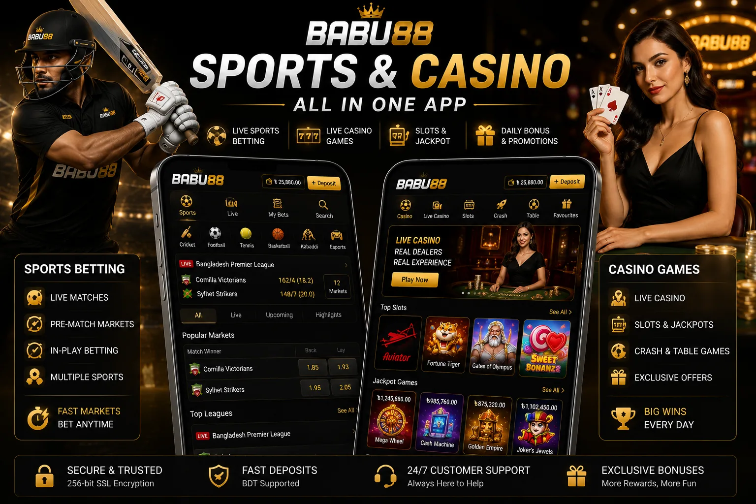 BABU88 app sports betting and casino tabs