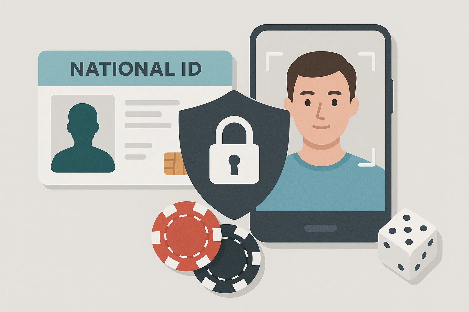 Identity verification documents and secure shield icon