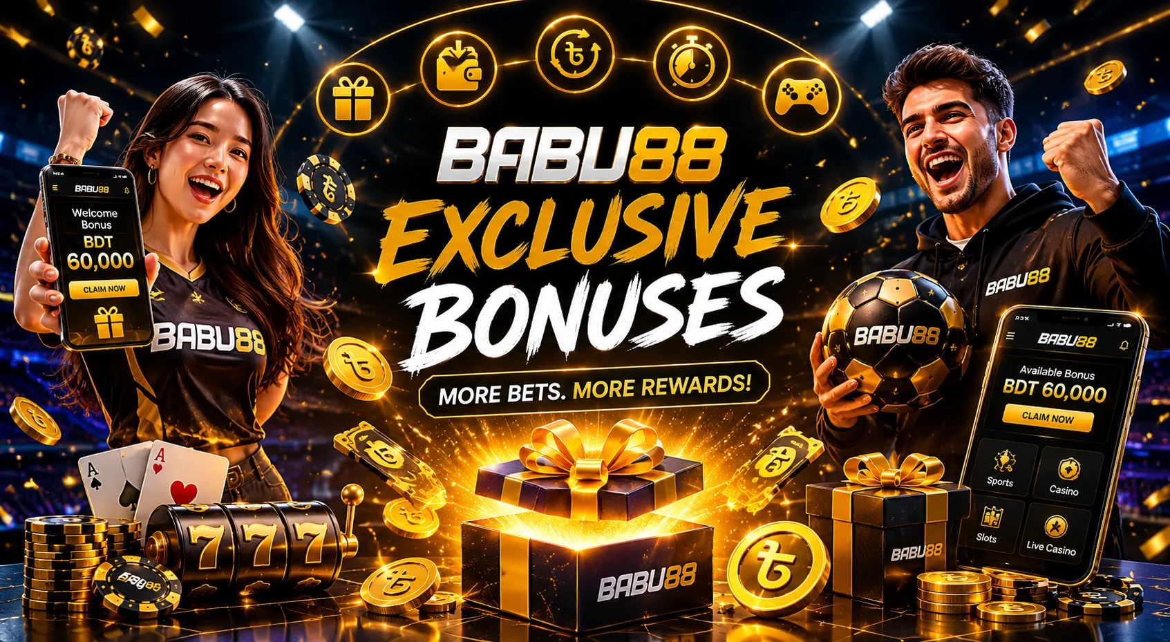 BABU88 bonus offers dashboard with yellow reward cards