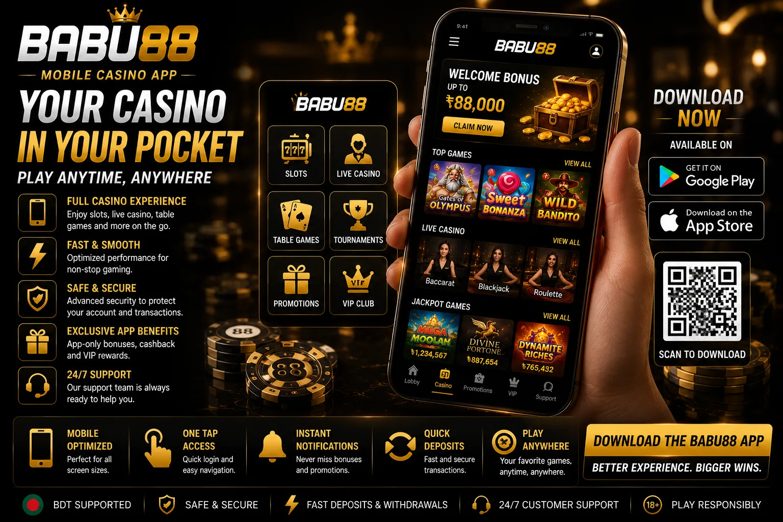 BABU88 mobile casino app interface