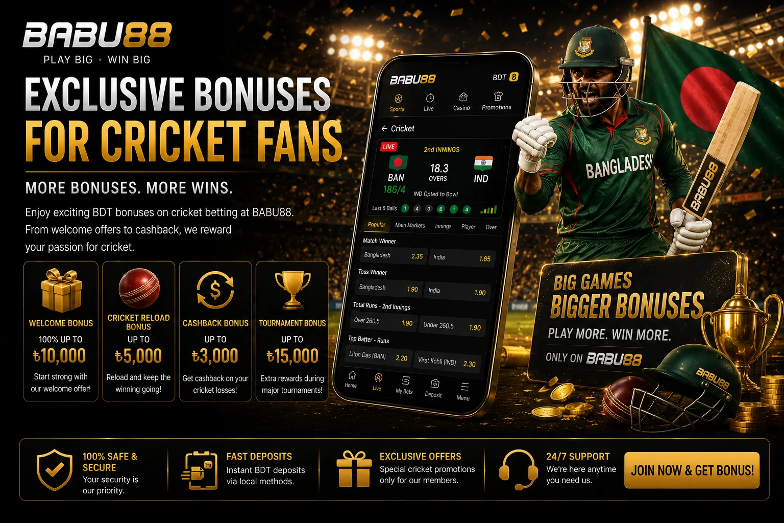 Cricket betting bonus card for Bangladesh users