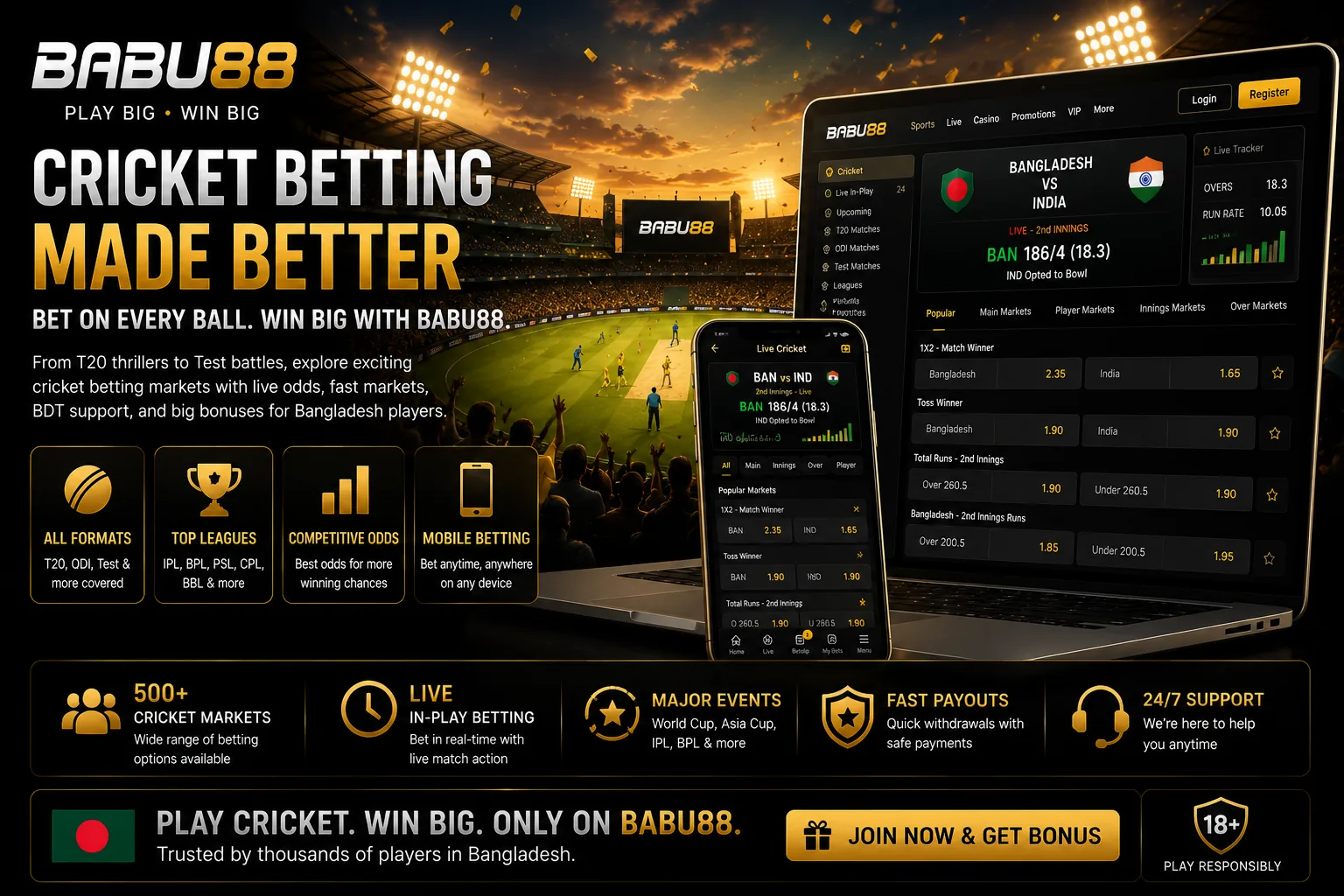 Cricket stadium and sportsbook dashboard