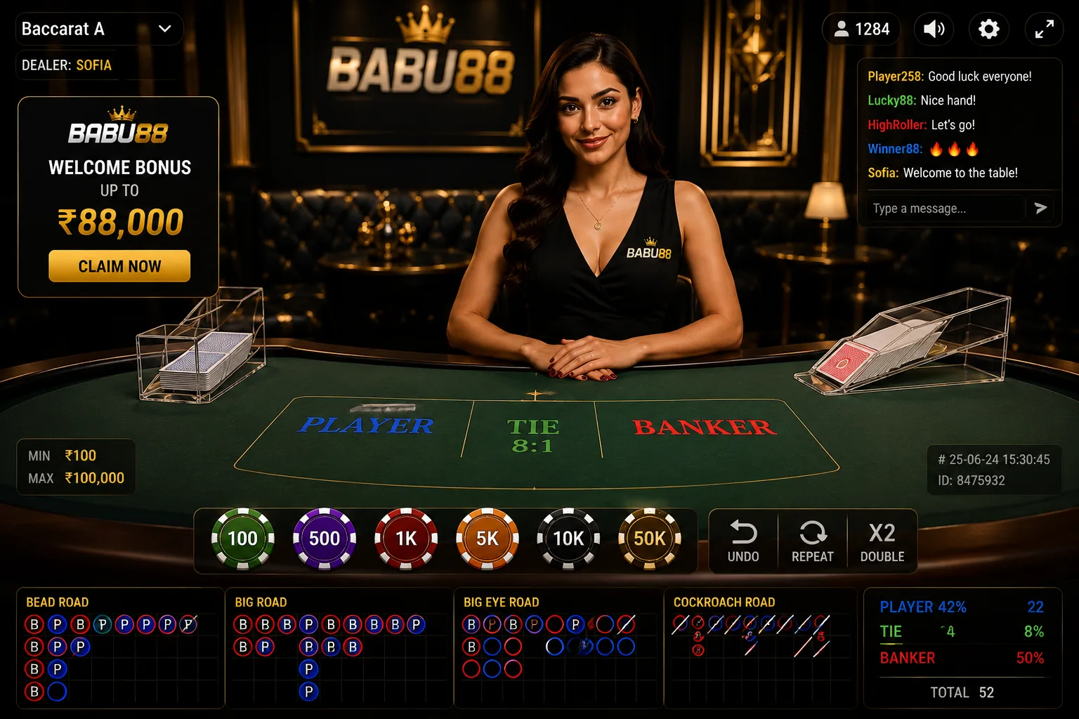 BABU88 live dealer casino table
