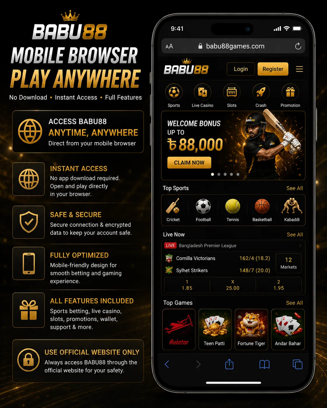 BABU88 mobile web version preview