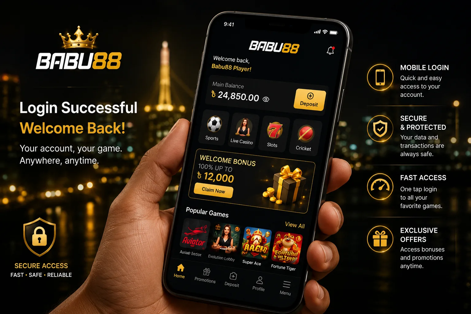 Babu88 App mobile login screen