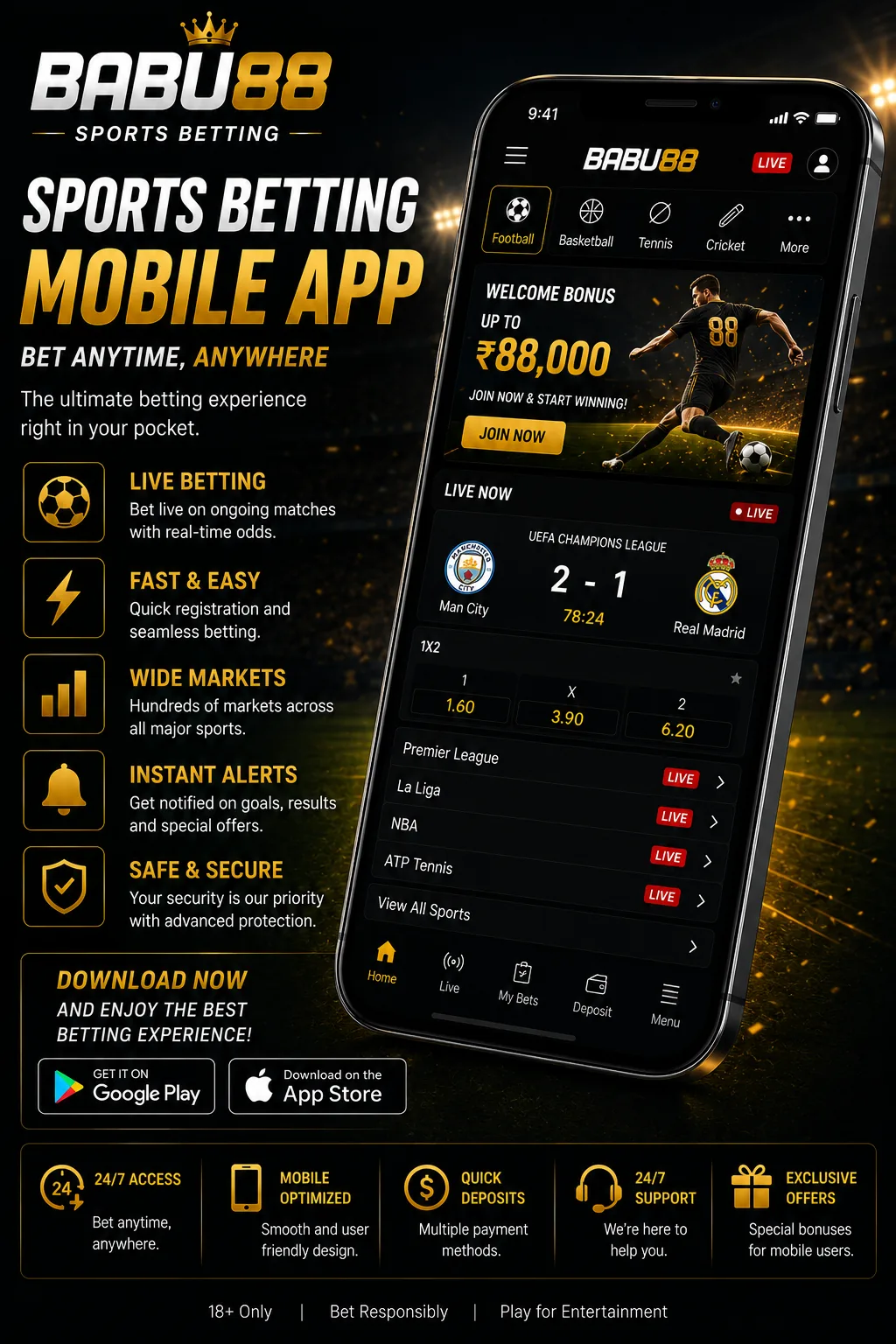 BABU88 mobile sportsbook app interface